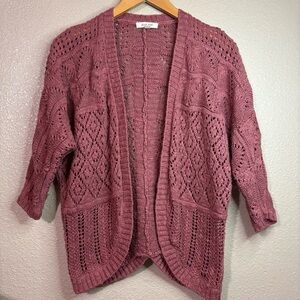 Pink Rose Mauve Open-Knit Cardigan featuring diamond-shaped cable knit pattern S